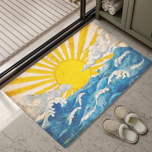 Sunshine Art Wave Bath Mat Rug, Door Mat Doormat Entrance Non-Slip Bathroom Rugs for Entryway Bathroom Kitchen 17 x 30 Inch - color: Sunshine Art Wave