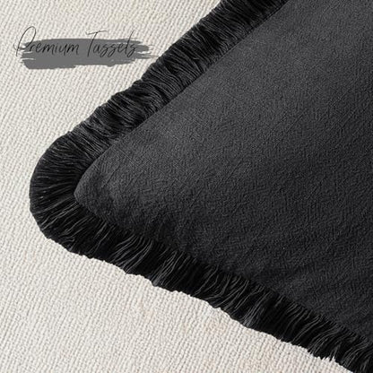 Linen Fringe Throw Pillow Covers 20x20 Inch Set of 2,Black - color: Black, size: 20" x 20" (Pack of 2)