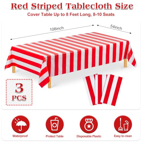 NatNarr 3 Pack Red Striped Tablecloths, Red and White Striped Tablecloth - color: Red Striped