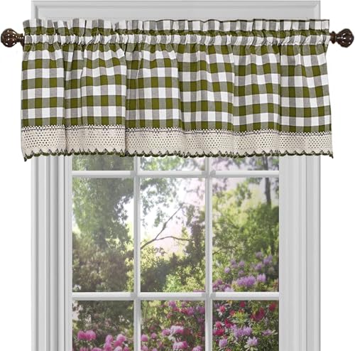 Buffalo Check Valance Curtains, 58 x 14 in, Sage Green & Ivory White Plaid - color: Sage, size: 58"W x 14"L (Pack of 1)