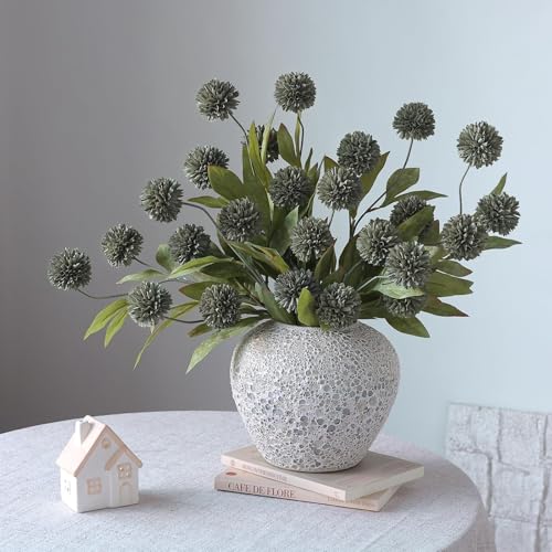 6 Pcs 27"Artificial Pompon Mum Silk Flower Stems for Vase (Dark Gray) - color: Dark Gray
