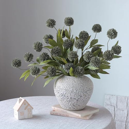 6 Pcs 27"Artificial Pompon Mum Silk Flower Stems for Vase (Dark Gray) - color: Dark Gray