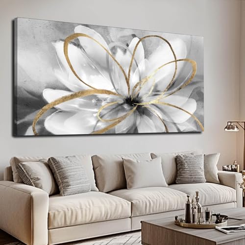 SOUGUAN Large Canvas Wall Art White Flower Painting 30x60 Inch Black Art for Living Room Bedroom Office Home Wall Accents - color: White, size: 58"L x 29"W