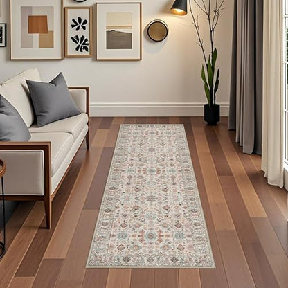 2x6 Washable Hallway Runner Rug: Kitchen Runner Rugs with Rubber Backing - color: Beige/Colorful, size: 2' x 6' (Rectangular)