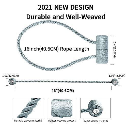 18 Inch Strong Magnetic Curtain Tiebacks, Curtain Holdbacks Modern Upgrade Strong 2021 New Twisted Style Decorative Drapery Rope Tie Backs(2 Pack Grey Blue) - color: Grey Blue