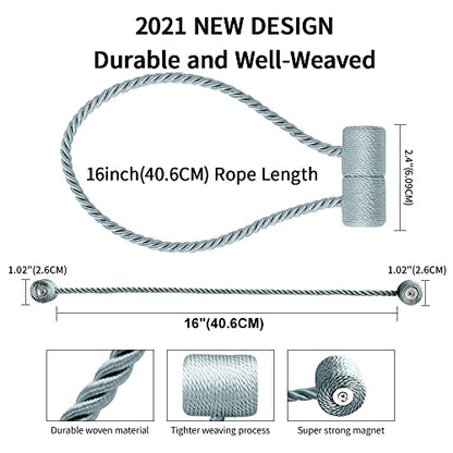 18 Inch Strong Magnetic Curtain Tiebacks, Curtain Holdbacks Modern Upgrade Strong 2021 New Twisted Style Decorative Drapery Rope Tie Backs(2 Pack Grey Blue) - color: Grey Blue
