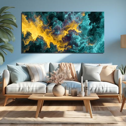 Ouzzlie Blue Wall Art Abstract Art for Living Room - color: yellow, size: 59"L x 29"W