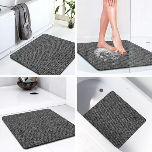 LuxStep Shower Mat Bathtub Mat Non-Slip Bath Mat with Drain, Quick Drying - color: Black, size: 24" x 24" (Rectangular)