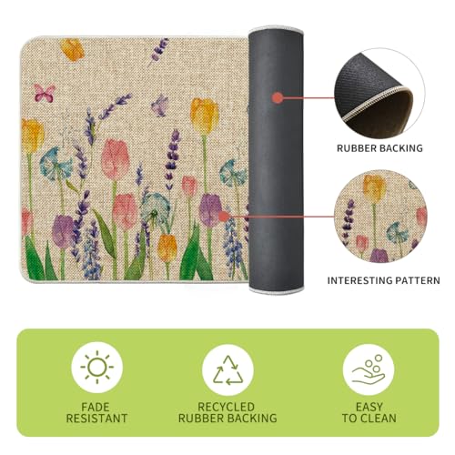 Artoid Mode Lavender Tulip Spring Kitchen Mats Set of 2, Seasonal Flower Summer Home Decor Low-Profile Kitchen Rugs for Floor - 17x29 and 17x47 Inch - size: 17" x 29" /17" x 47"
