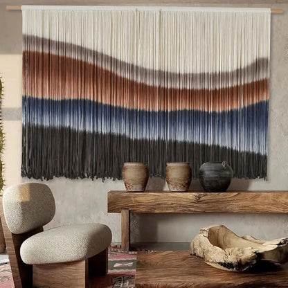 Macrame Wall Hanging Tie-Dye Bule Boho Wall Decor Yarn Fiber Art 57"W*35"L - color: Brown and Blue