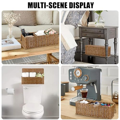 Sumnacon Wicker Storage Basket with Lid, Rectangle Bathroom Narrow Baskets - color: Brown