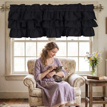 FUANGUI Ruffled Valance Curtain 42" W x 18" L Pleated Kitchen Valance - color: Black, size: 42"W x 18"L (Pack of 1)