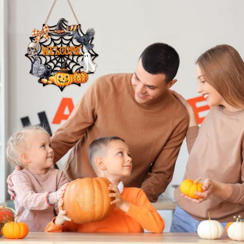Halloween Front Door Decor, Wooden Hanging Wreath for Party & Holiday Gift