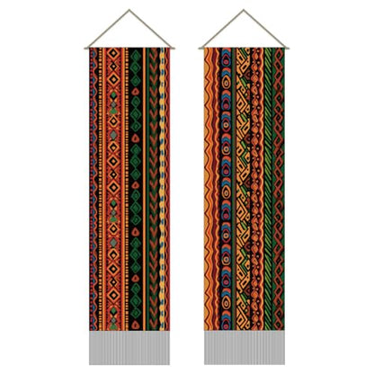 AHANDMAKER 2Pcs Traditional African Tribal Tapestry, Indigenous Totem Tapestries Wall Hanging, Ethnic Geometric Pattern with Tassels for Living Room Bedroom, 45.7x13 Inch - color: Mixed Color African Totem