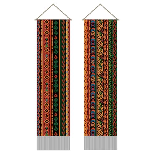 AHANDMAKER 2Pcs Traditional African Tribal Tapestry, Indigenous Totem Tapestries Wall Hanging, Ethnic Geometric Pattern with Tassels for Living Room Bedroom, 45.7x13 Inch - color: Mixed Color African Totem