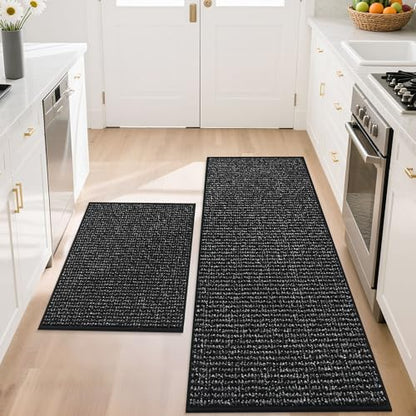 BEQHAUSE Kitchen Rugs and Mats 2PCS Non-Slip, 20"x32"+20"x48", Black - color: Black, size: 20"x32"+20"x48" (Rectangular)