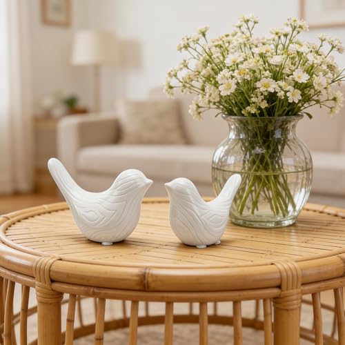 Small Ceramic Birds Statues for Home Decor, Boho Style, Glazed White, 2PCS - color: White