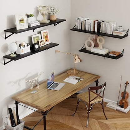 Axeman Deep Floating Shelves Black- 24 Inch Wide x 12 Inch Deep Wall Shelves Set of 2 - Black Wood Wall Shelves for Living Room Bedroom Laundry Room - color: Black, size: 24W x 12D