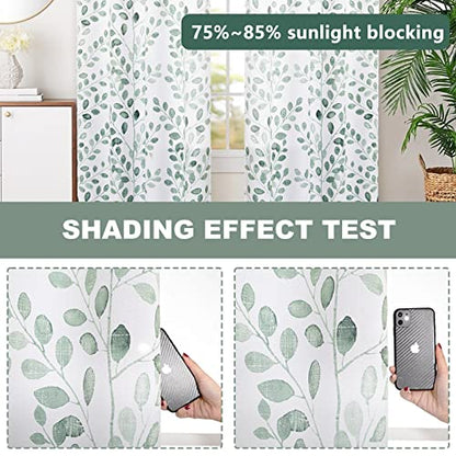 MYSKY HOME Green Leaf Curtains 63 Inch Length for Living Room Grommet 2 Pcs - color: Leaf-green, size: 52"W x 63"L (Pack of 2)