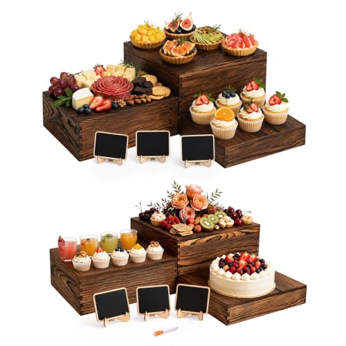 Arttown 6-Pack Buffet Risers and Stands for Food Display Wood Risers