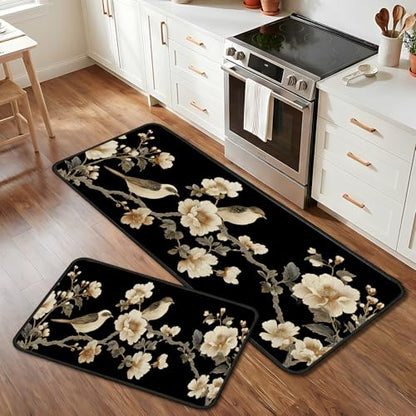 Classic Kitchen Mats for Floor, 2-Piece Non-Slip Kitchen Rugs - color: Birds and Flowers