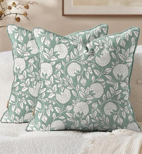 Vintage Throw Pillow Covers Set of 2, 18x18, Teal Blue Floral - color: Teal Blue Floral