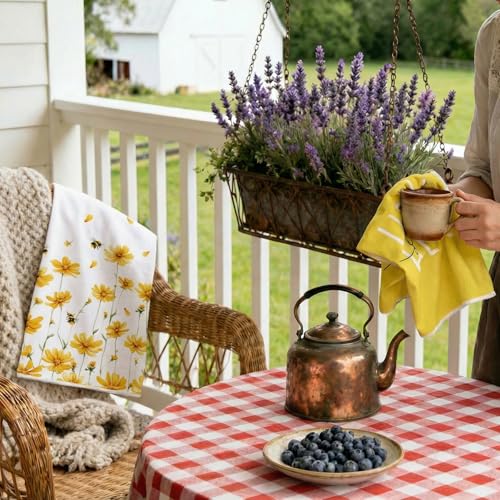 GEEORY Kitchen Towels for Spring Summer Decor Yellow Daisy Dish Towels 18 x 26 Inch Ultra Absorbent Bar Drying Cloth Hello Sunshine Hand Towel for Kitchen Bathroom Party Home Decorations Set of 2