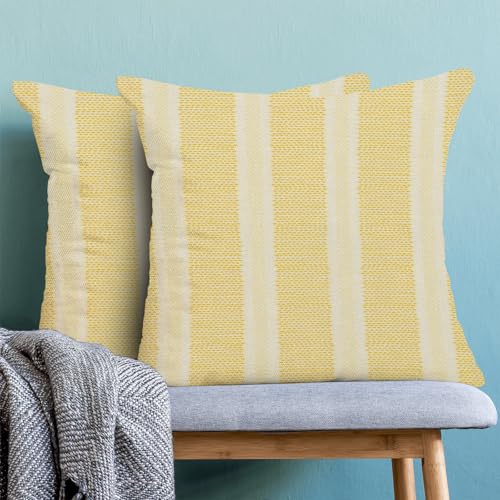Mustard Yellow Summer OutdoorPillow Covers 16 x 16 Inch, Boho Polka Dots Striped Decor Throw Pillows for Couch Bed, Geometric Modern Farmhouse Decorative Pillowcase Linen Cushion Cover Set of 2 - color: Mustard Yellow, size: 16" x 16" (Pack of 2)