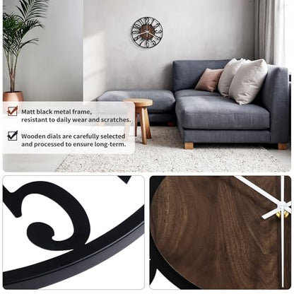 Maxstar 10" Silent Wall Clock – Battery Operated, Rustic Metal & Wood - color: Brown, size: 10 Inch