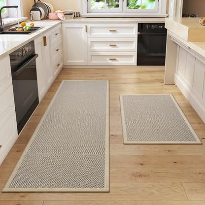 Kitchen Rugs Set of 2 PCS Non Slip Washable Brown 17"x30"+17"x59" - color: Brown, size: 17"x30"+17"x59"