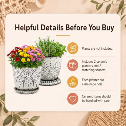 Gepege Ceramic Plant Pots, 6 Inch Indoor Planters with Drainage & Saucers - color: Cream White, size: 6 Inch - Set of 2
