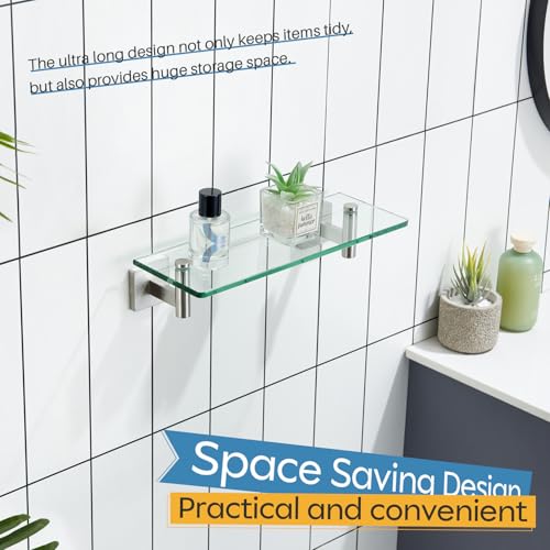 KOKOSIRI Floating Shelf Bathroom Wall Mount Shelves 12-Inch for Bedroom, Living Room, Kitchen, Small Hanging Rack Brushed Stainless Steel B1105BR-L12 - color: Brushed Nickel, size: 12-Inch
