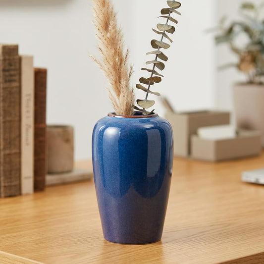 Blue Vase for Flowers, 8 Inch Blue Ceramic Vase, Modern Decorative Vases for Home Decor, Farmhouse Bathroom Decor, Coastal Living Room Table Centerpiece - color: Retro Blue