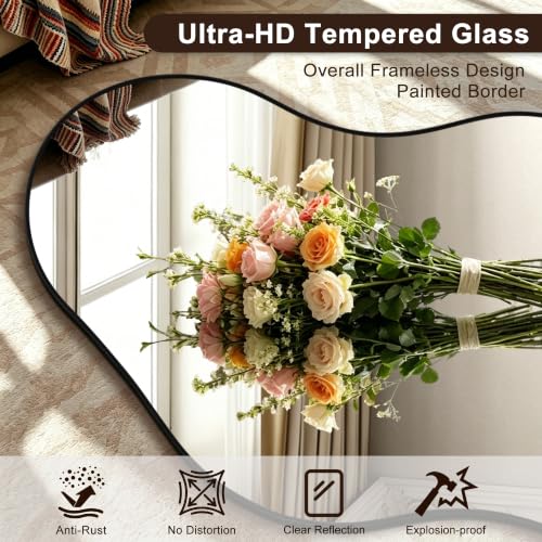 65.7"x24" Irregular Full Length Mirror, Abstract Wall Mirror - color: Black Wavy