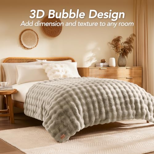 L'AGRATY Faux Rabbit Fur Throw Blanket for Couch, 90'' x 108'', Castle Grey - color: Castle Grey, size: 90" x 108"