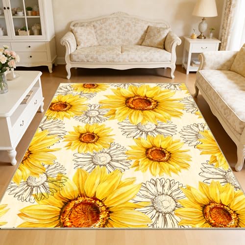 AooHHooA Sunflower Area Rug 5x7, Sunflower Rugs for Living Room Yellow - color: Sunflower-1, size: 5' x 7' (Rectangular)