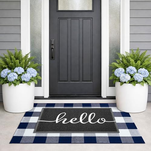 KILOCOCO Buffalo Plaid Checkered Rug 27.5x43 in Blue White Front Door Rug - color: Blue and White, size: 2'4" x 3'7" (Rectangular)