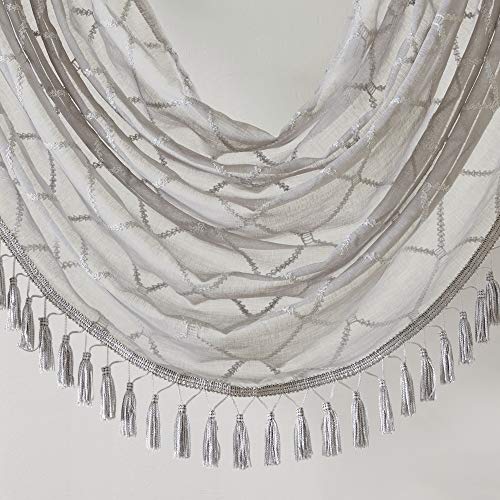 Madison Park Diamond Embroidered Sheer Ascot Valance, 38x46 Grey - color: Grey, size: 38"W x 46"L (Pack of 1)