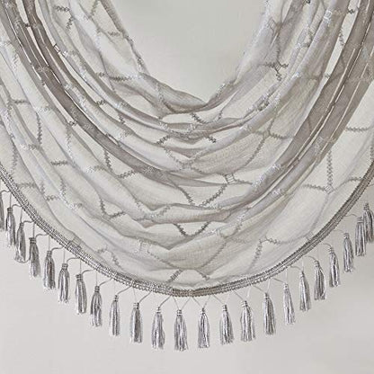 Madison Park Diamond Embroidered Sheer Ascot Valance, 38x46 Grey - color: Grey, size: 38"W x 46"L (Pack of 1)
