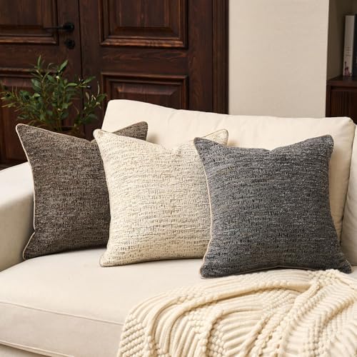 Yangest Chenille Pillow Cover 18 x18 Inches, Thick Textured Square Throw Pillow Cover Farmhouse Modern Soft Accent Couch Neutral Pillow Cover for Living Room Bedroom, Gray - color: Grey, size: 18" x 18" (Pack of 1)