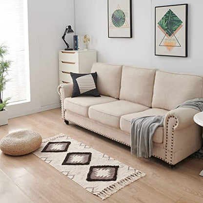Boho Runner Rug 2'x4.3', Washable Hallway Rug Runner Non Slip Rubber Backed, Kitchen Farmhouse Area Rug Floor Mat with Tassels, Tufted Woven Cotton Entryway Carpet, Brown - color: Brown, size: 2' x 4'3" (Runner)