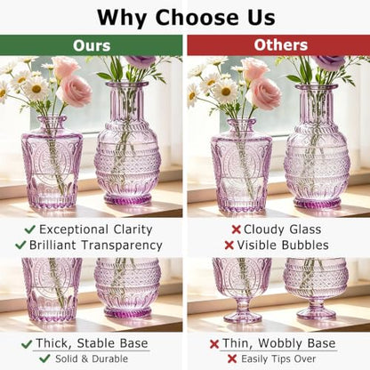 SUPMIND 16 Small Purple Glass Bud Vase, Flower Vase for Table Centerpieces - color: Purple