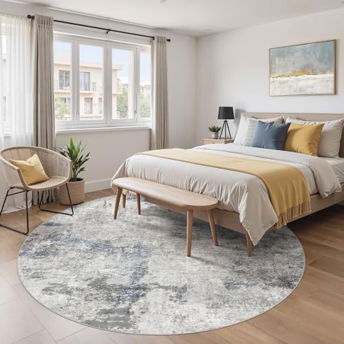 DMOYEST 8ft Round Area Rug for Living Room Washable Non Slip Circle Rug - color: Grey Blue, size: 8' (Round)