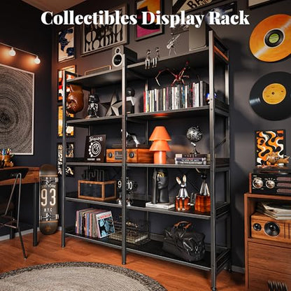 Huuger 5 Tier Bookshelf with 10 Open Shelves and Raised Baffle, Black - color: Black, size: 5 Tier