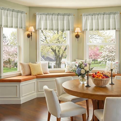 jinchan Linen Boxter Stripe Valances for Window 16 inch,Sage Green,1 Panel - color: Boxter Stripe | Sage Green on Linen, size: 50"W x 16"L (Pack of 1)