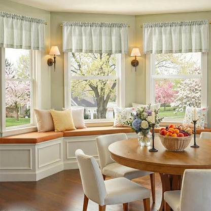 jinchan Linen Boxter Stripe Valances for Window 16 inch,Sage Green,1 Panel - color: Boxter Stripe | Sage Green on Linen, size: 50"W x 16"L (Pack of 1)