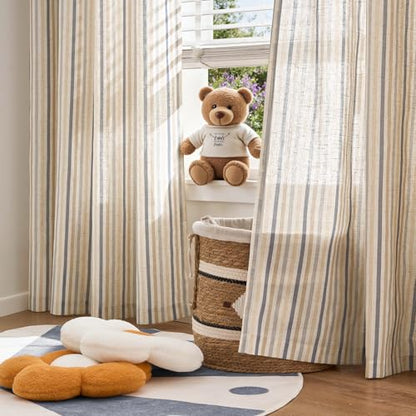 jinchan Linen Curtains 63 inch Blue Stripe for Kids Room Grommet 2 Panels - color: Multi Blue on Linen, size: 50"W x 63"L (Pack of 2)