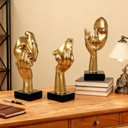 3 Pcs Thinker Statue,Modern Home Sculptures,Figurine for Bookshelf - color: 3 Pcs Gold-2