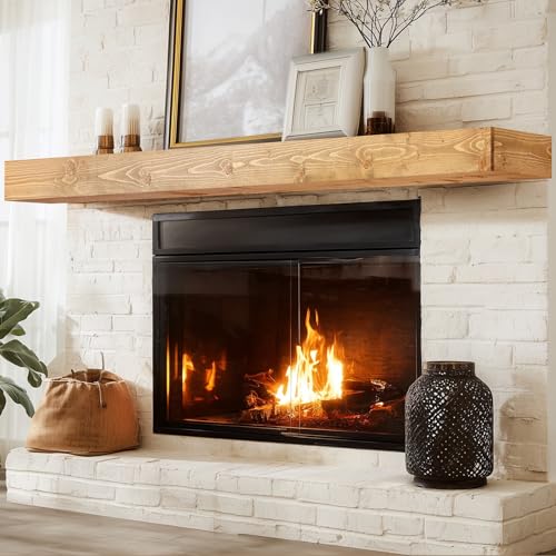 72x8x3in Rustic Fireplace Mantel Pine Wood, Natural Wood - color: Natural Wood, size: 72x3x8-hollow