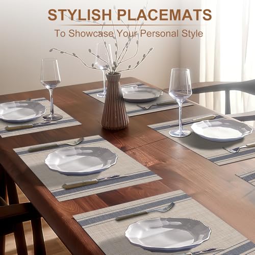 BETEAM Placemats Set of 4, Woven Place mats for Dining Table, Khaki Blue - color: Khaki Blue, size: 4 Pcs